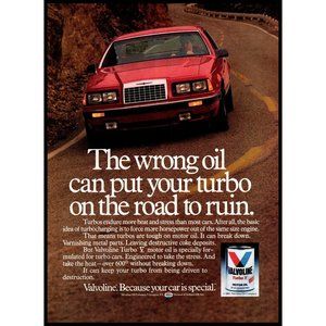 1986 Valvoline Turbo V Motor Oil Ford Thunderbird Vintage Print Ad Wall Art